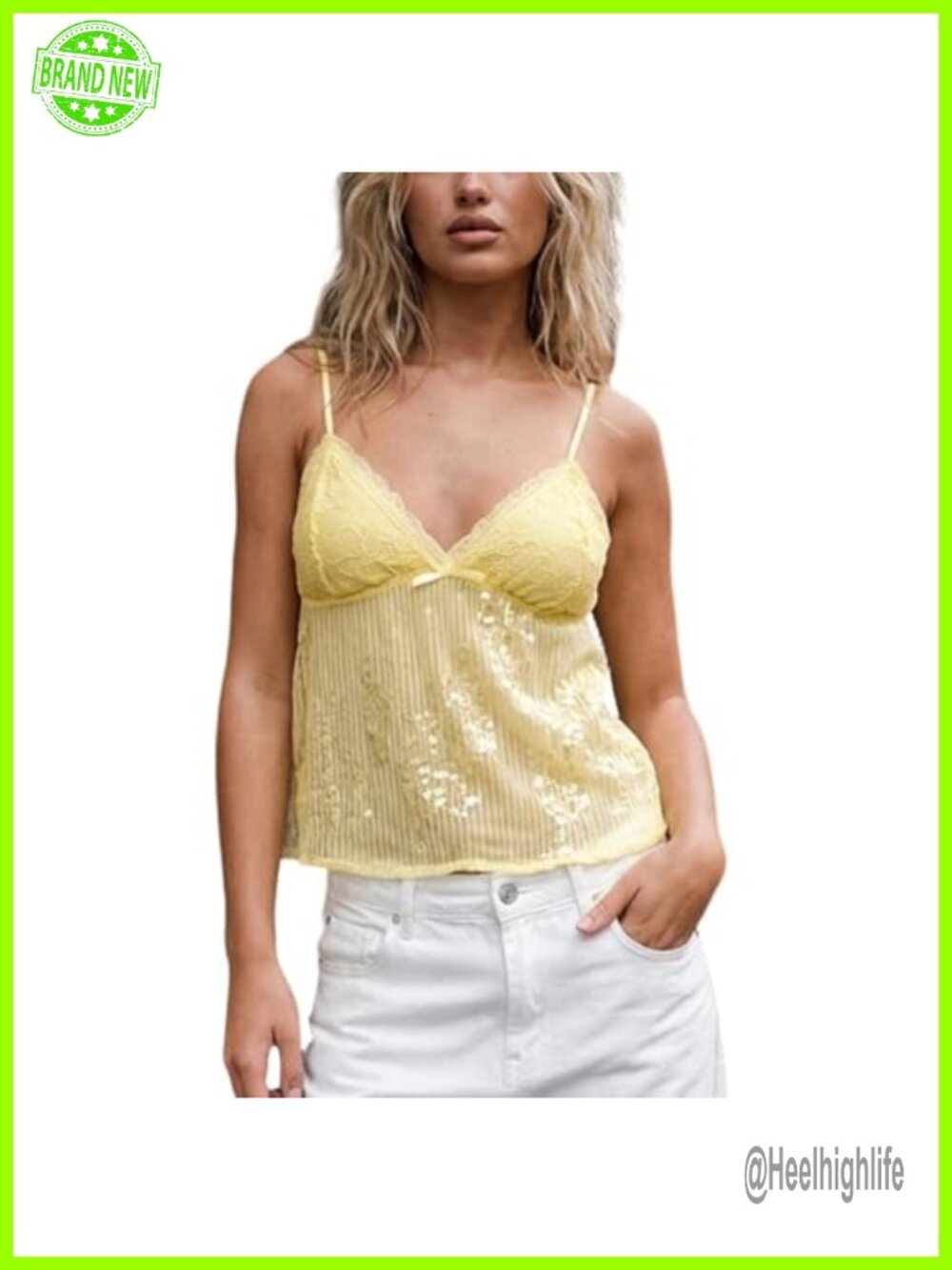 Sequin Cami Top Sheer See Through Backless Crop Tank